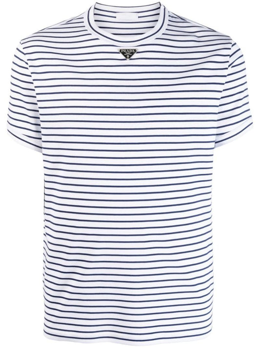White Logo Plaque Striped Cotton T-shirt