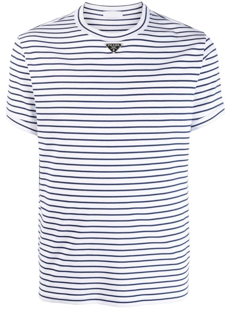White Logo Plaque Striped Cotton T-shirt