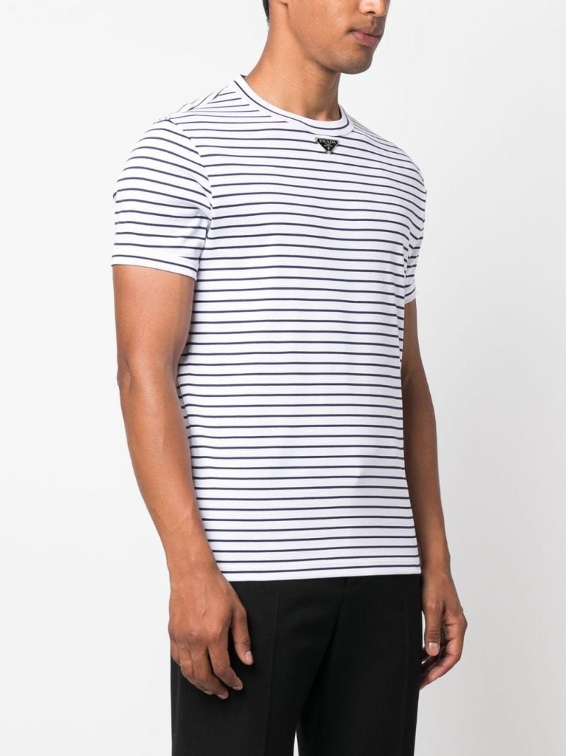 White Logo Plaque Striped Cotton T-shirt
