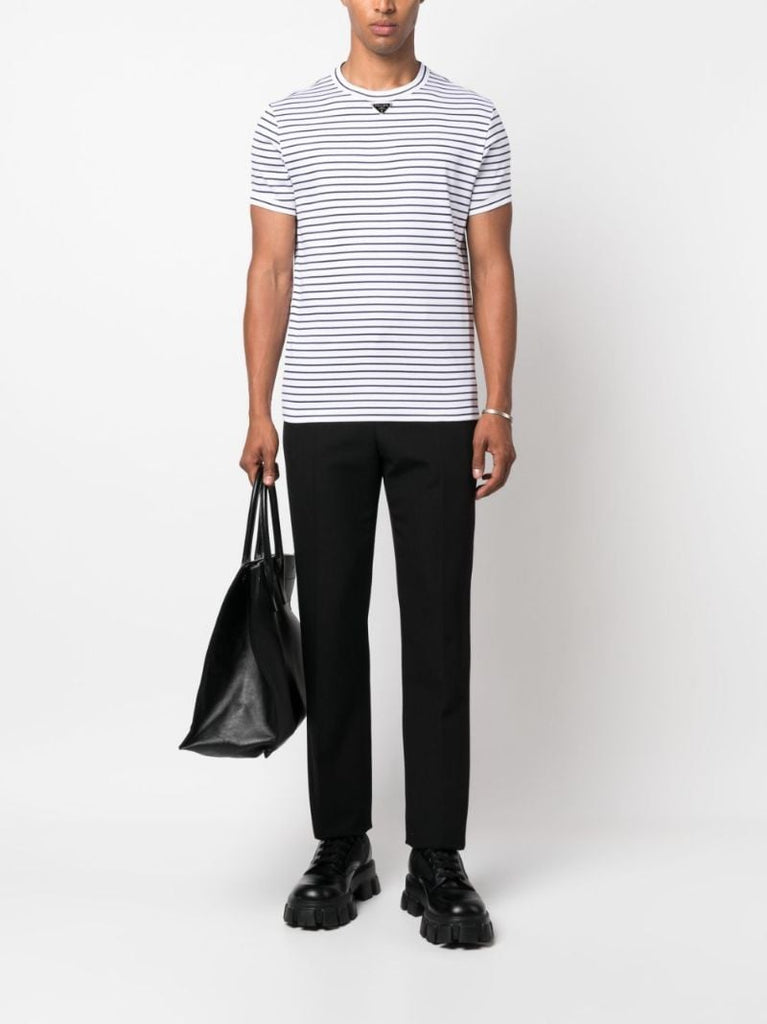 White Logo Plaque Striped Cotton T-shirt