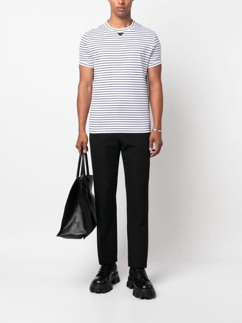White Logo Plaque Striped Cotton T-shirt