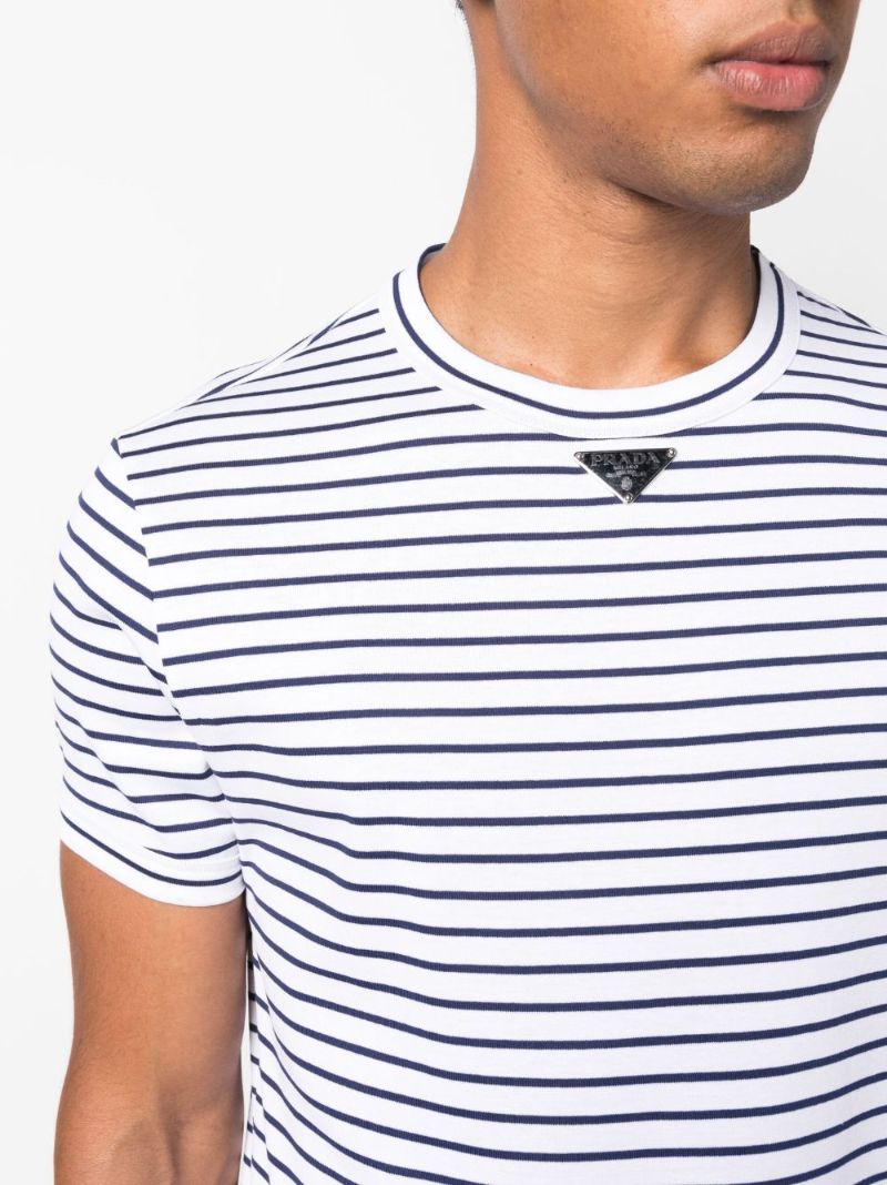 White Logo Plaque Striped Cotton T-shirt