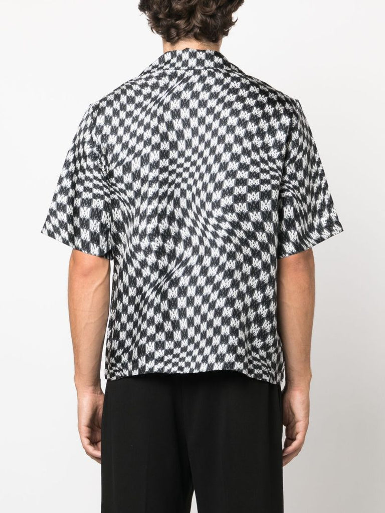 Black Wavy Check-pattern Bowling Shirt
