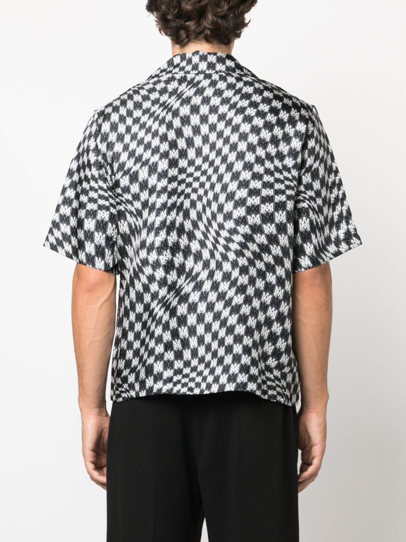Black Wavy Check-pattern Bowling Shirt