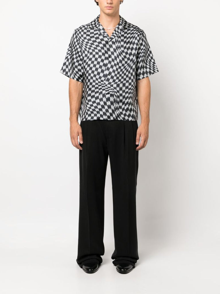 Black Wavy Check-pattern Bowling Shirt