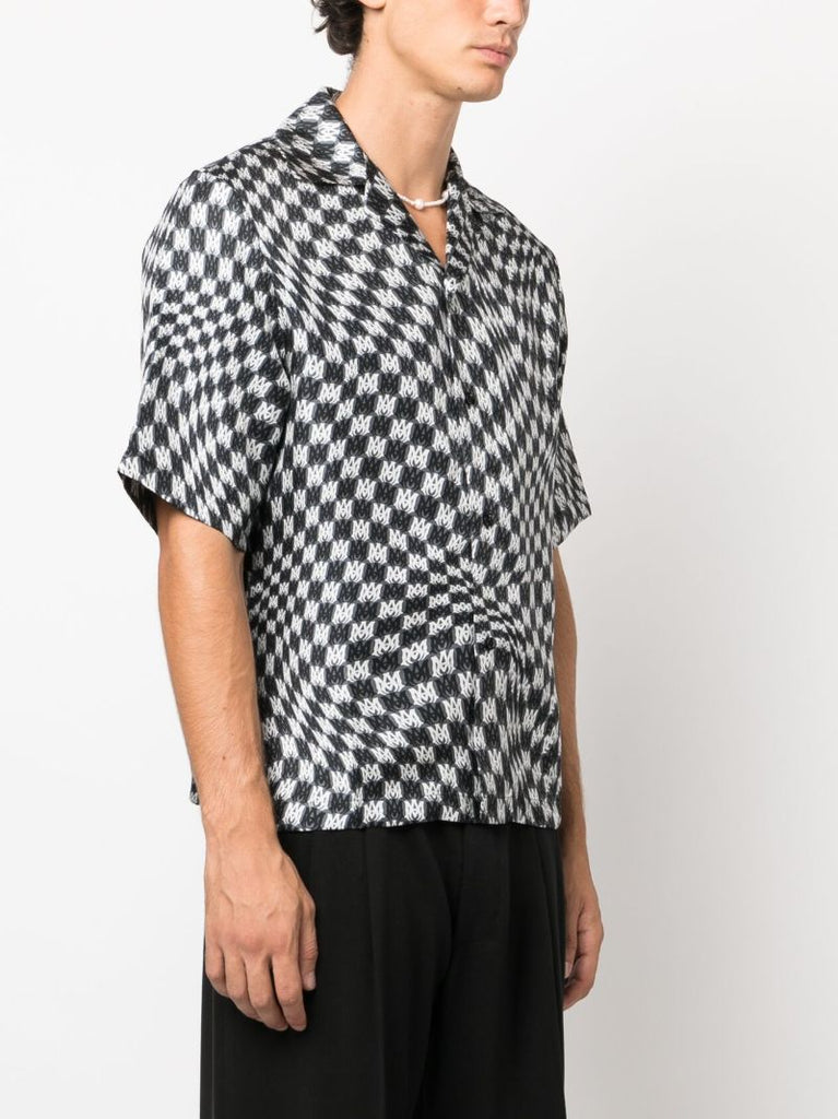Black Wavy Check-pattern Bowling Shirt