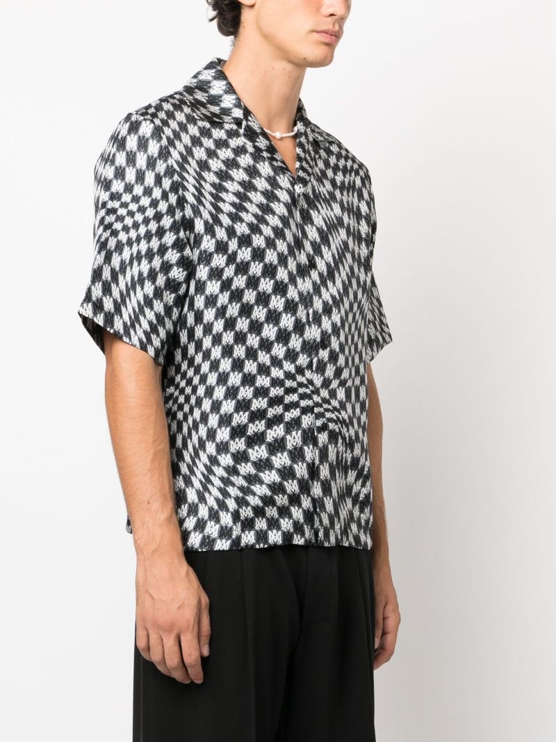 Black Wavy Check-pattern Bowling Shirt