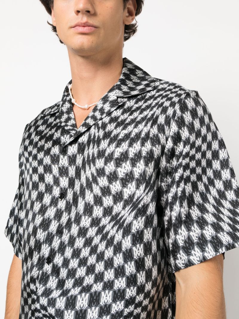 Black Wavy Check-pattern Bowling Shirt