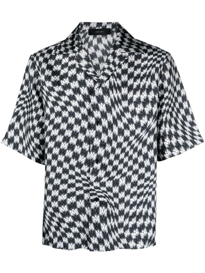 Black Wavy Check-pattern Bowling Shirt