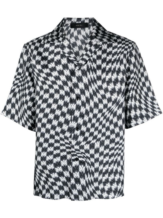 Black Wavy Check-pattern Bowling Shirt