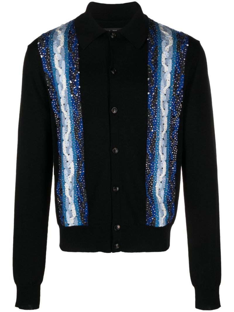 Black Crystal-embellished Cable-knit Wool Polo