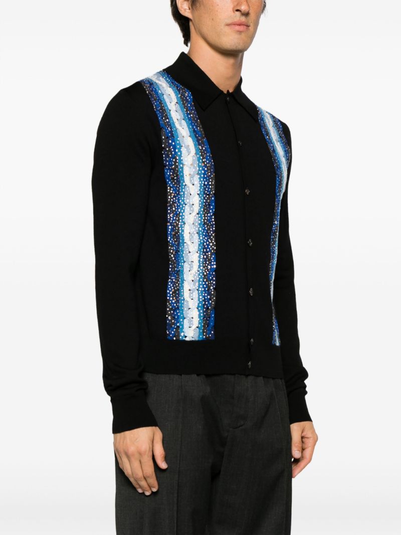 Black Crystal-embellished Cable-knit Wool Polo
