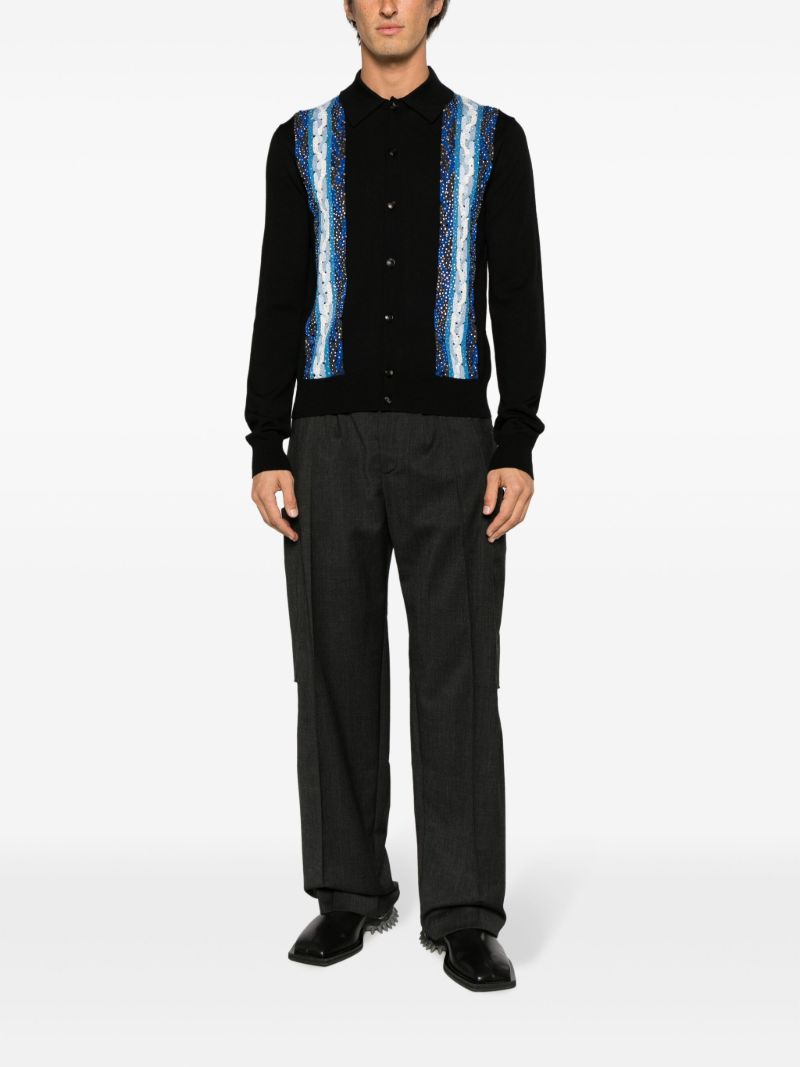 Black Crystal-embellished Cable-knit Wool Polo