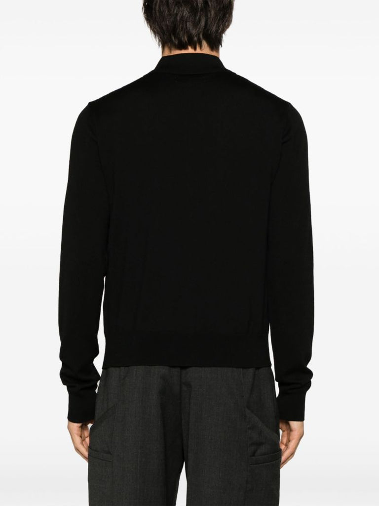 Black Crystal-embellished Cable-knit Wool Polo