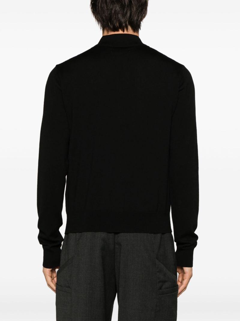 Black Crystal-embellished Cable-knit Wool Polo