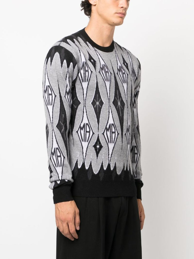 Black Argyle Logo-intarsia Wool Sweater