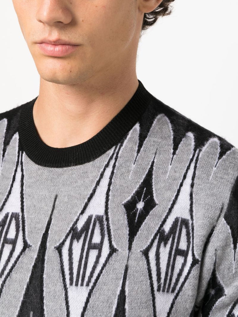 Black Argyle Logo-intarsia Wool Sweater