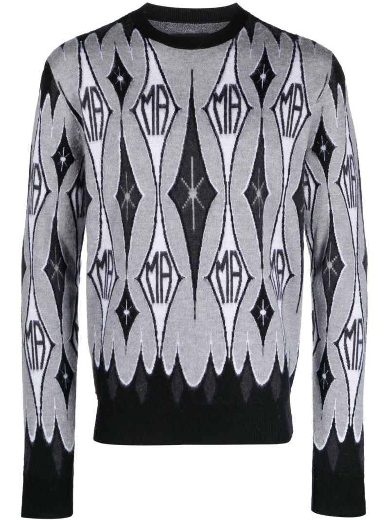 Black Argyle Logo-intarsia Wool Sweater