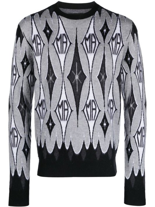 Black Argyle Logo-intarsia Wool Sweater