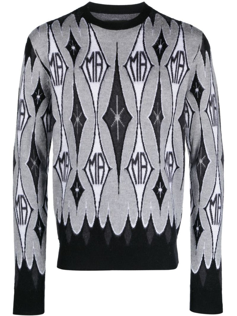 Black Argyle Logo-intarsia Wool Sweater