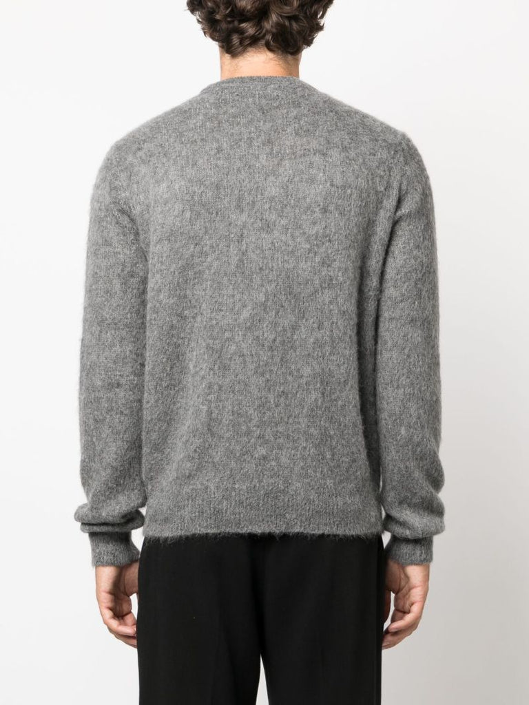 Grey Logo-intarsia Brushed Sweater