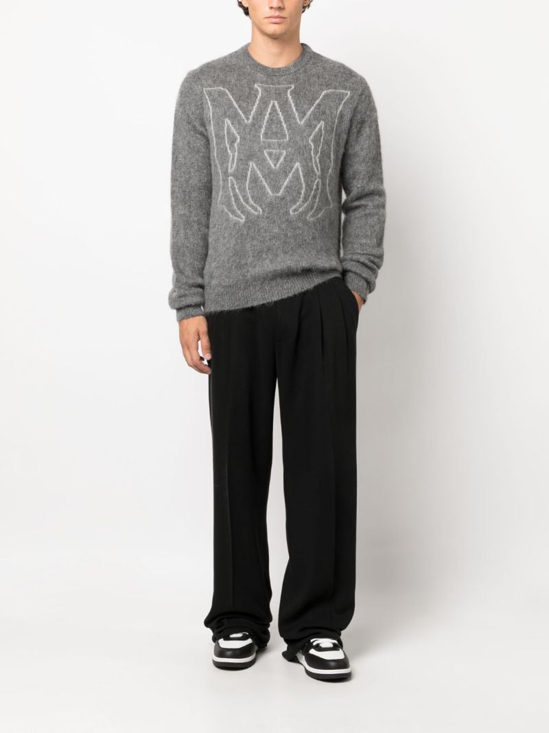Grey Logo-intarsia Brushed Sweater