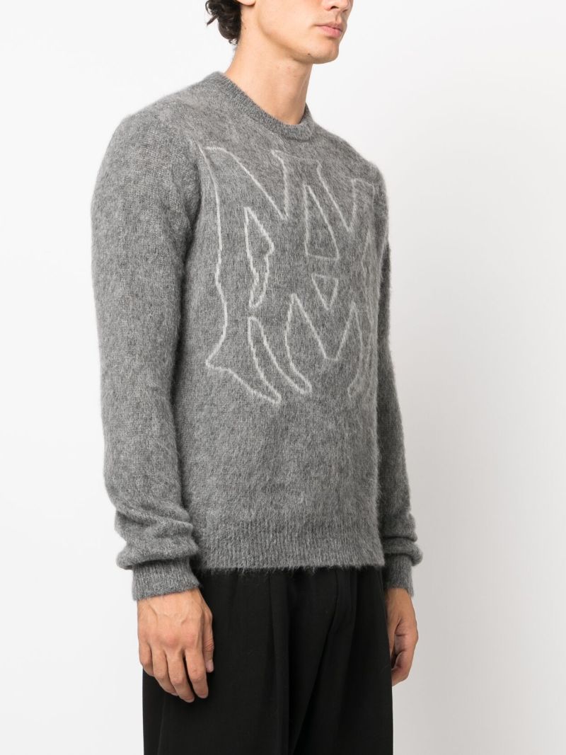 Grey Logo-intarsia Brushed Sweater