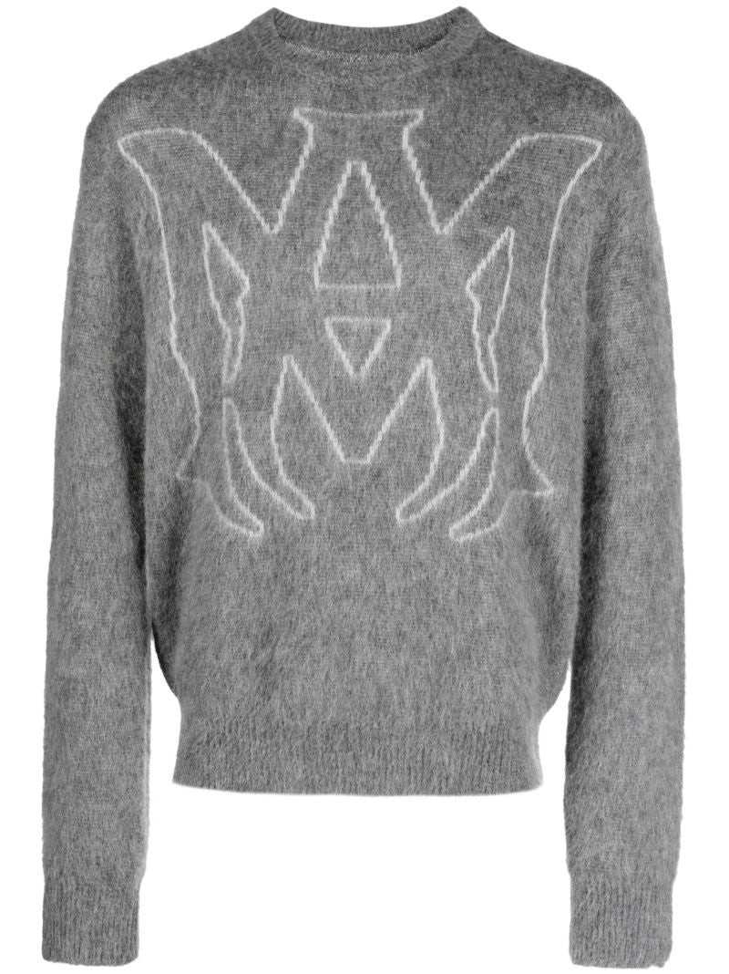 Grey Logo-intarsia Brushed Sweater
