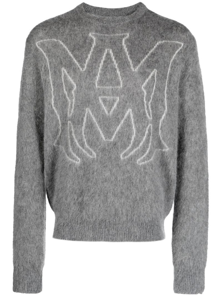 Grey Logo-intarsia Brushed Sweater