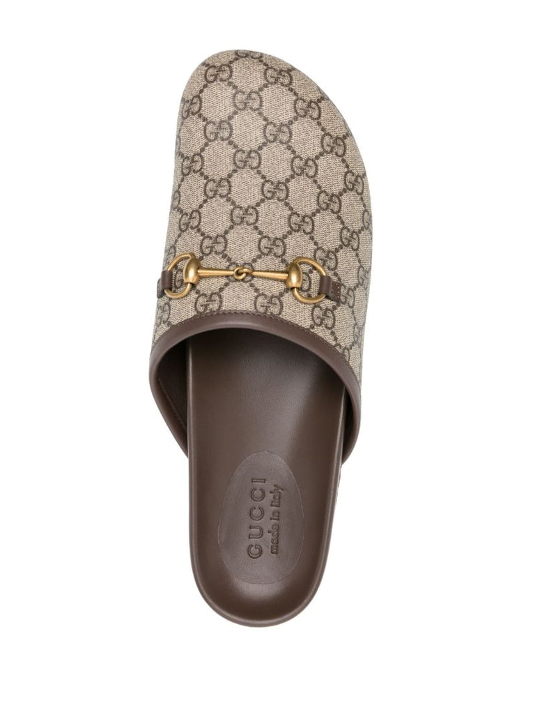 Brown Gg Horsebit Detail Slippers