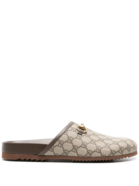 Brown Gg Horsebit Detail Slippers