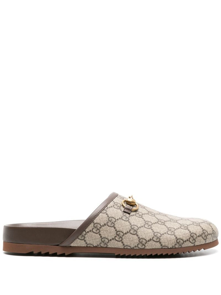 Brown Gg Horsebit Detail Slippers