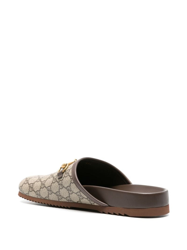 Brown Gg Horsebit Detail Slippers