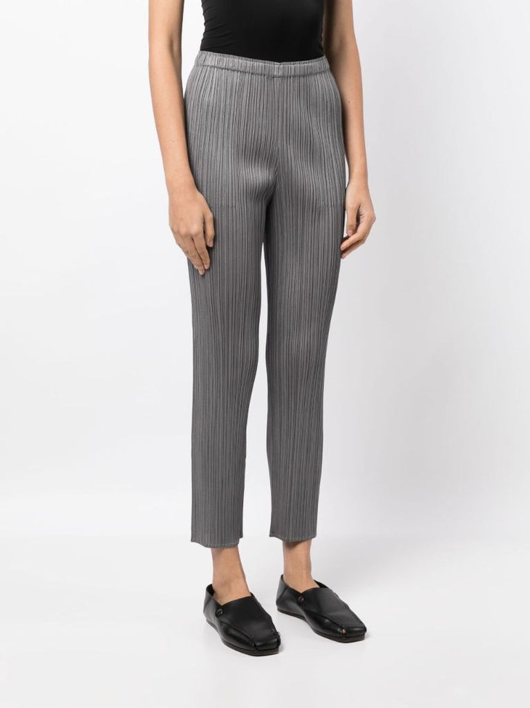 Grey Pleated Cropped Trousers