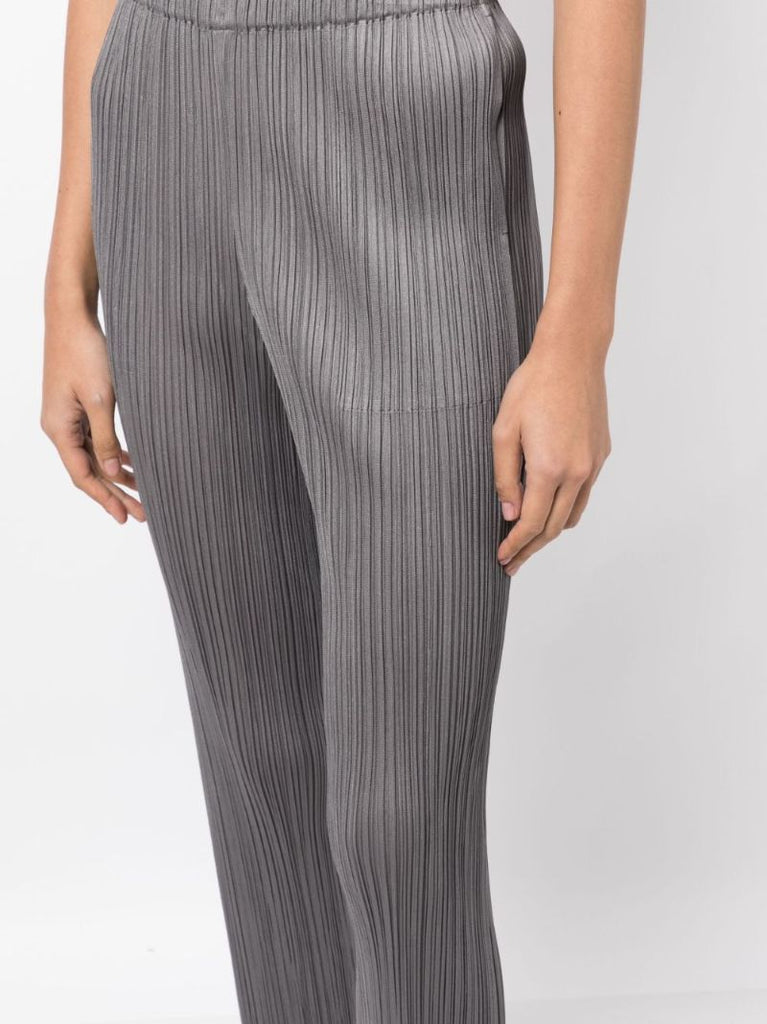 Grey Pleated Cropped Trousers