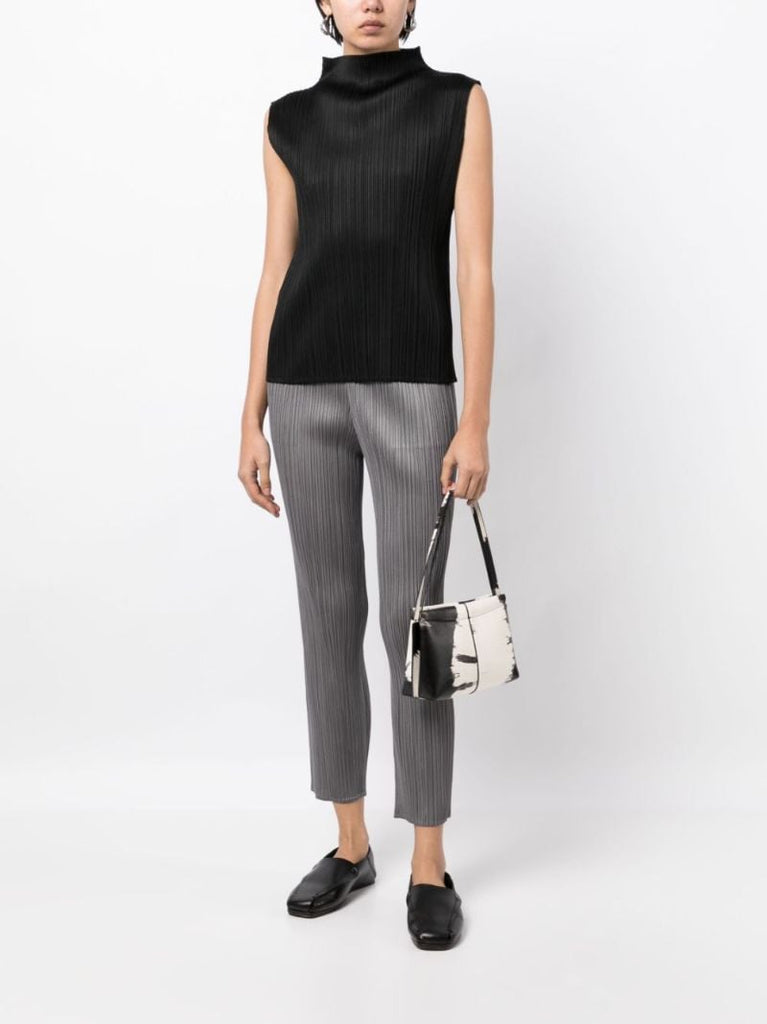 Grey Pleated Cropped Trousers