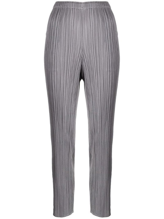 Grey Pleated Cropped Trousers