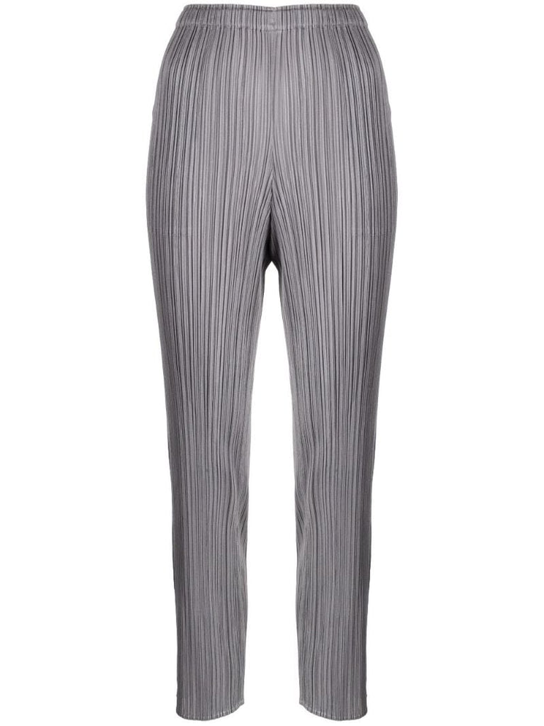 Grey Pleated Cropped Trousers