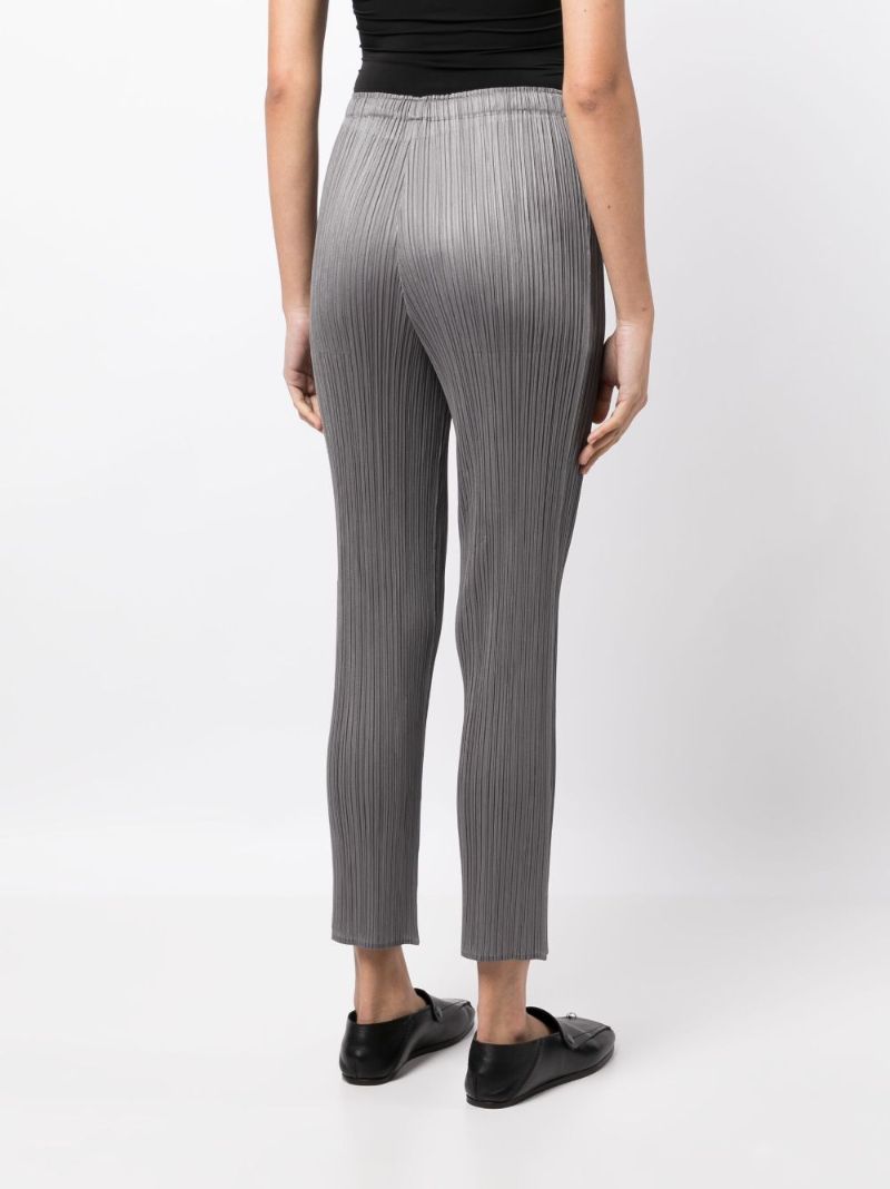 Grey Pleated Cropped Trousers