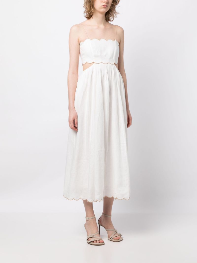 White Devi Scallop Linen Dress