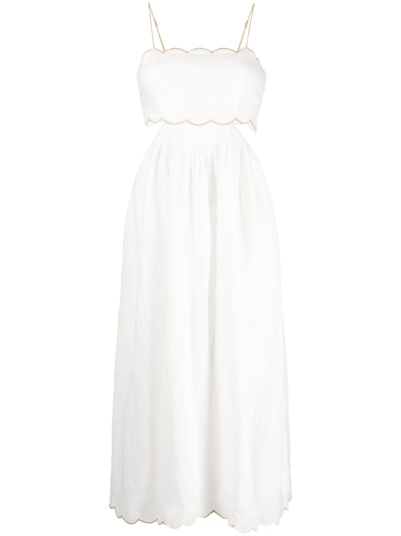 White Devi Scallop Linen Dress