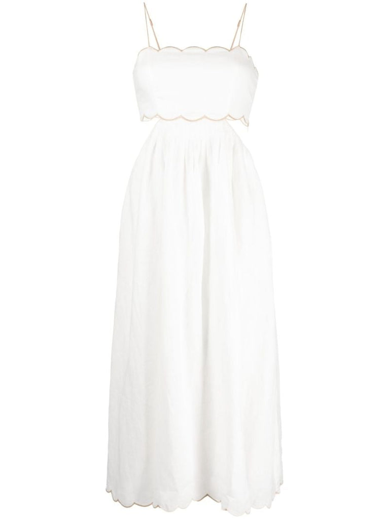 White Devi Scallop Linen Dress