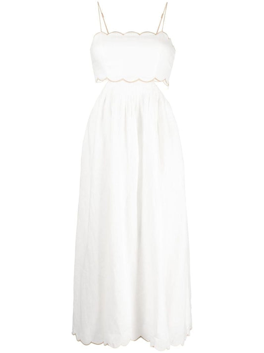 White Devi Scallop Linen Dress