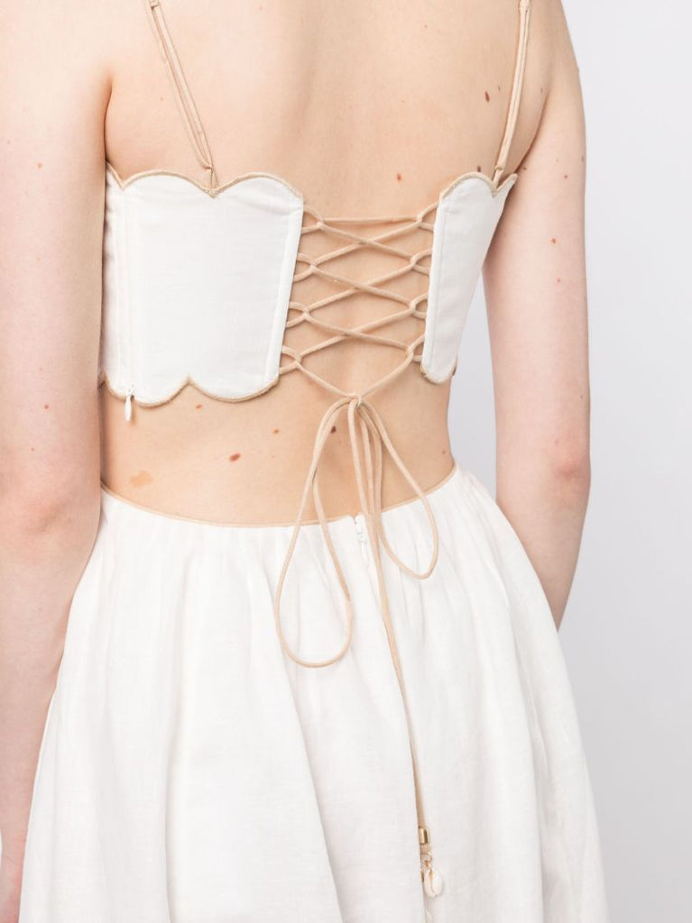 White Devi Scallop Linen Dress