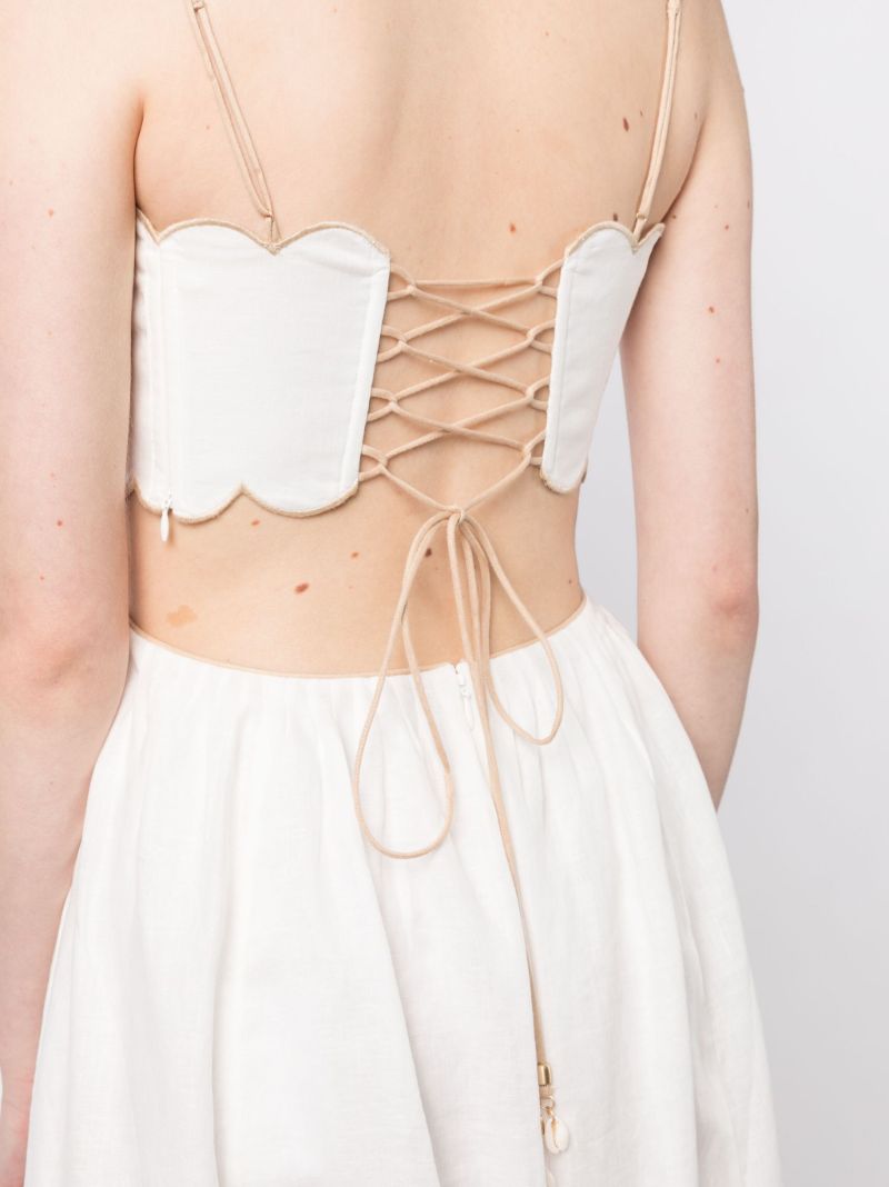 White Devi Scallop Linen Dress