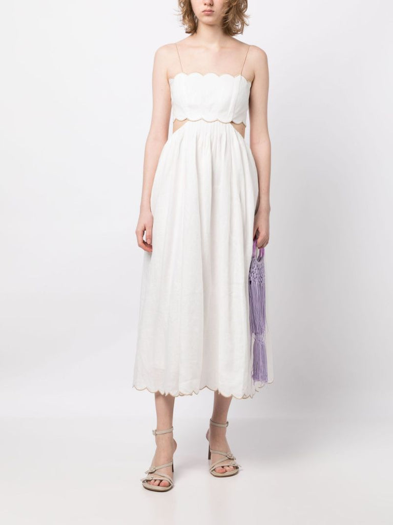 White Devi Scallop Linen Dress