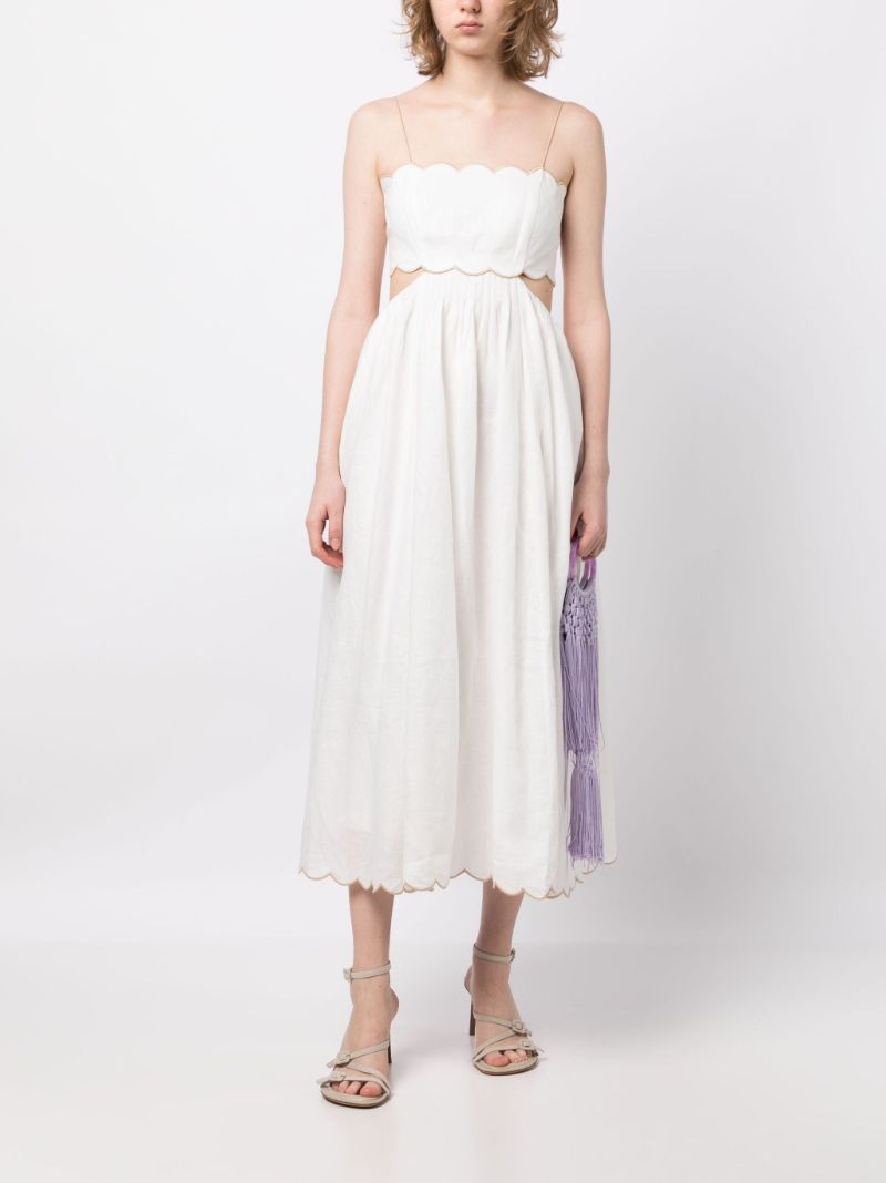 White Devi Scallop Linen Dress