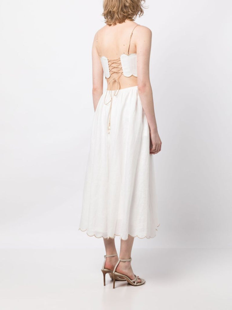 White Devi Scallop Linen Dress