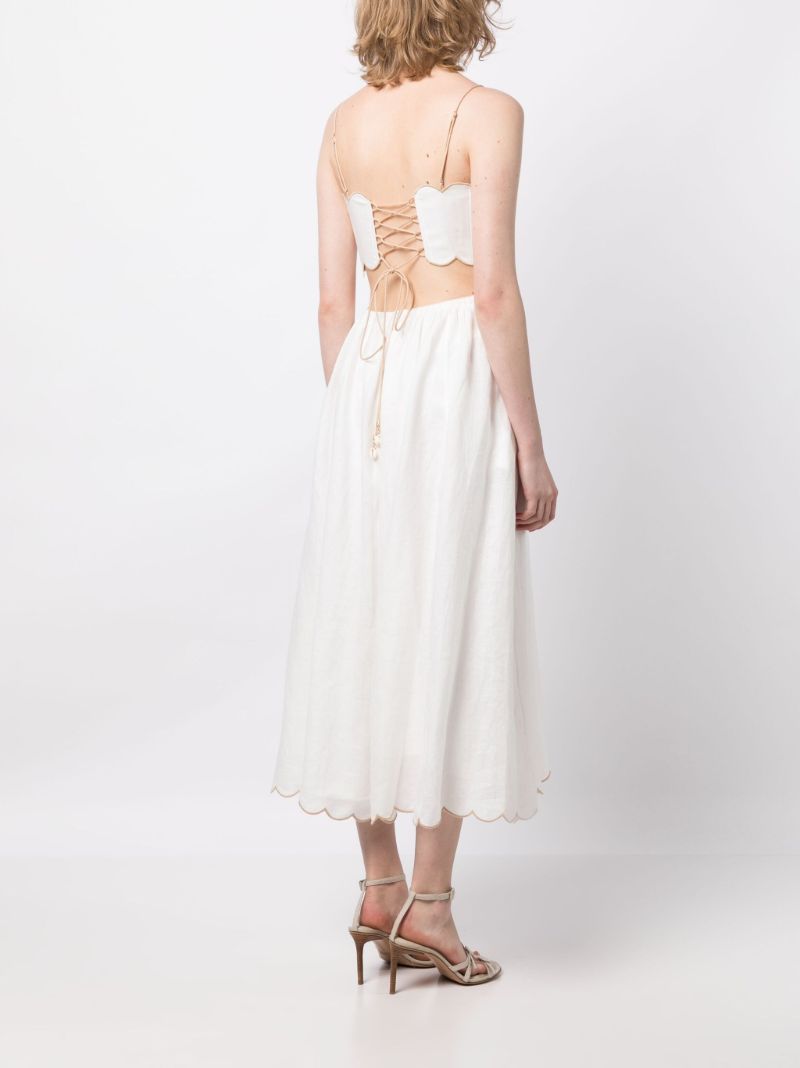 White Devi Scallop Linen Dress