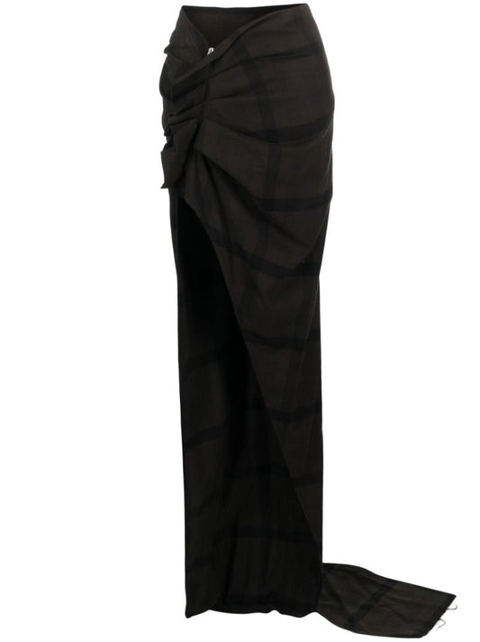Black Edfu Plaid Draped Train Skirt